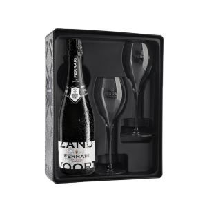 Ferrari, Trento DOC Black tin Gift box 1 fles Zandvoort + 2 flûtes nvt - 0,75 l