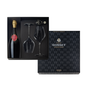 Champagne Gosset,  Giftbox incl. 1 fles Grande Reserve, 2 flûtes en 1 bottlestopper nvt - 0,75 l