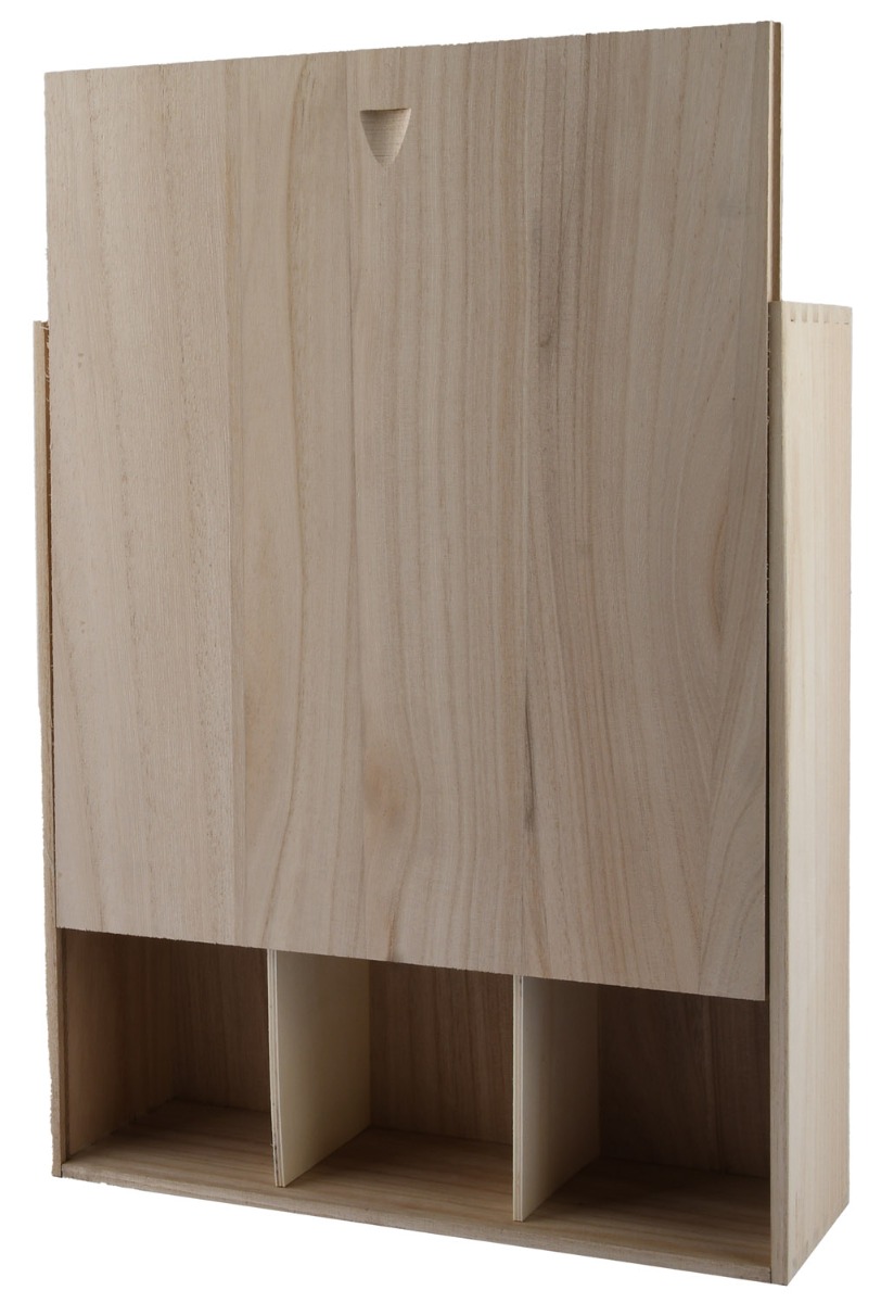 Houten kist, 3-vaks zwaluwstaartverbinding met schuifdeksel nvt - 0,75 l
